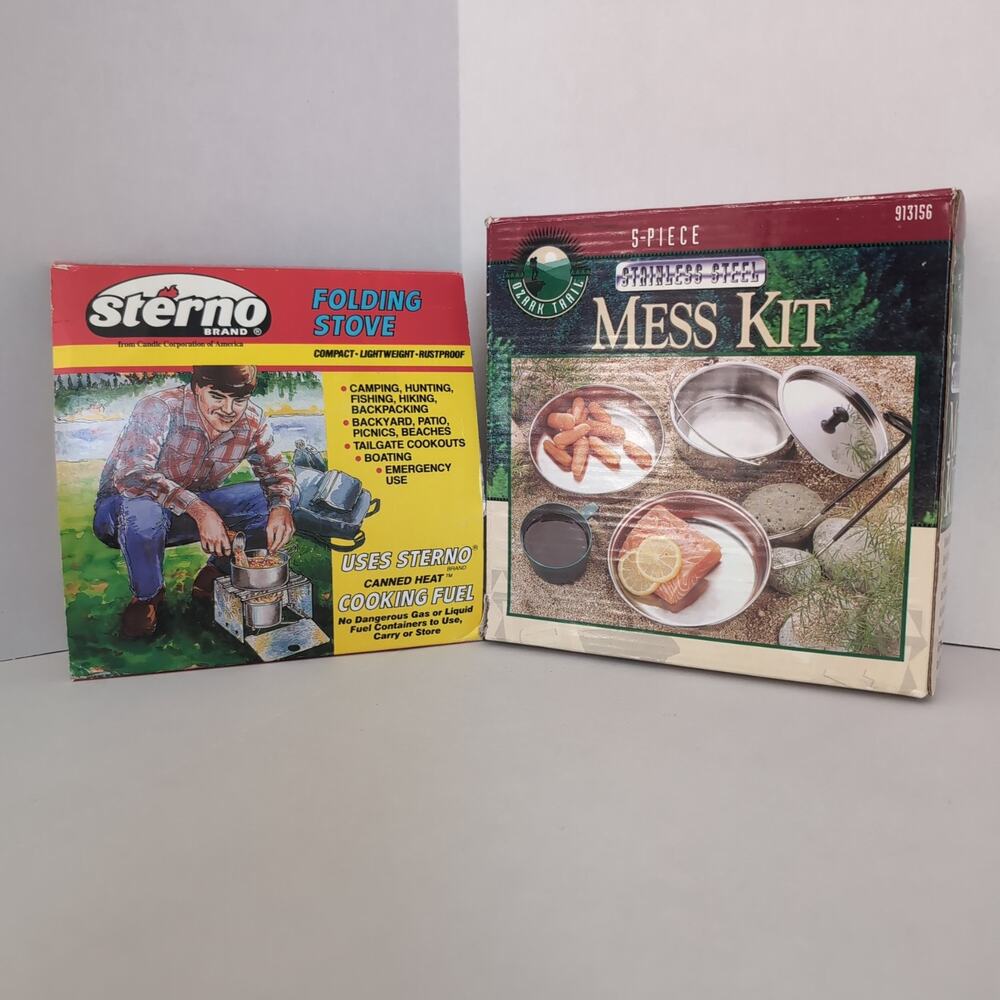 Vintage Sterno Folding Stove And Ozark Trail Mess Kit Camping Hiking Outdoors